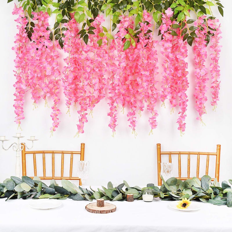 DearHouse 6 Pack Artificial Fake Wisteria Vine Ratta Hanging Garland Silk Flowers String Party Home Wedding Decor, 3.75 Feet/Piece,Pink - Image 2
